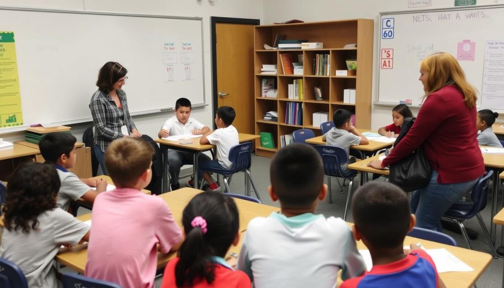 One teacher working with a small group while another teaches the larger class, showing alternative teaching Models that Work One teacher working with a small group while another teaches the larger class, showing alternative teaching Models that Work