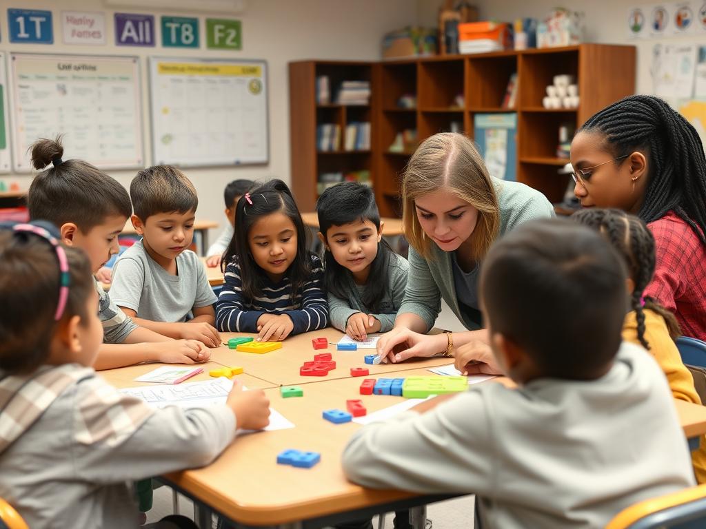 Students collaborating on a challenging problem-solving task with teacher support Students collaborating on a challenging problem-solving task with teacher support