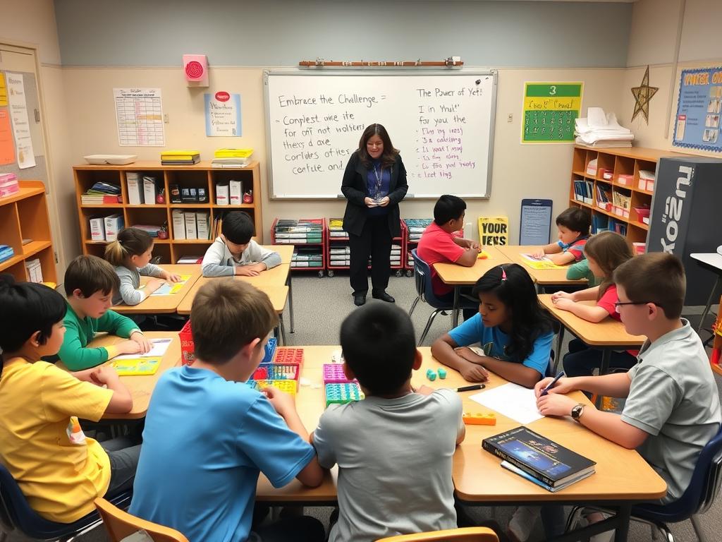 Students engaged in challenging learning activities using growth mindset teaching strategies Students engaged in challenging learning activities using growth mindset teaching strategies