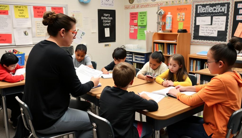 Students practicing self-reflection using growth mindset teaching strategies Students practicing self-reflection using growth mindset teaching strategies