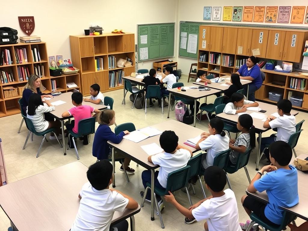 Students rotating between different learning stations managed by co-teachers, showing station teaching Models that Work Students rotating between different learning stations managed by co-teachers, showing station teaching Models that Work