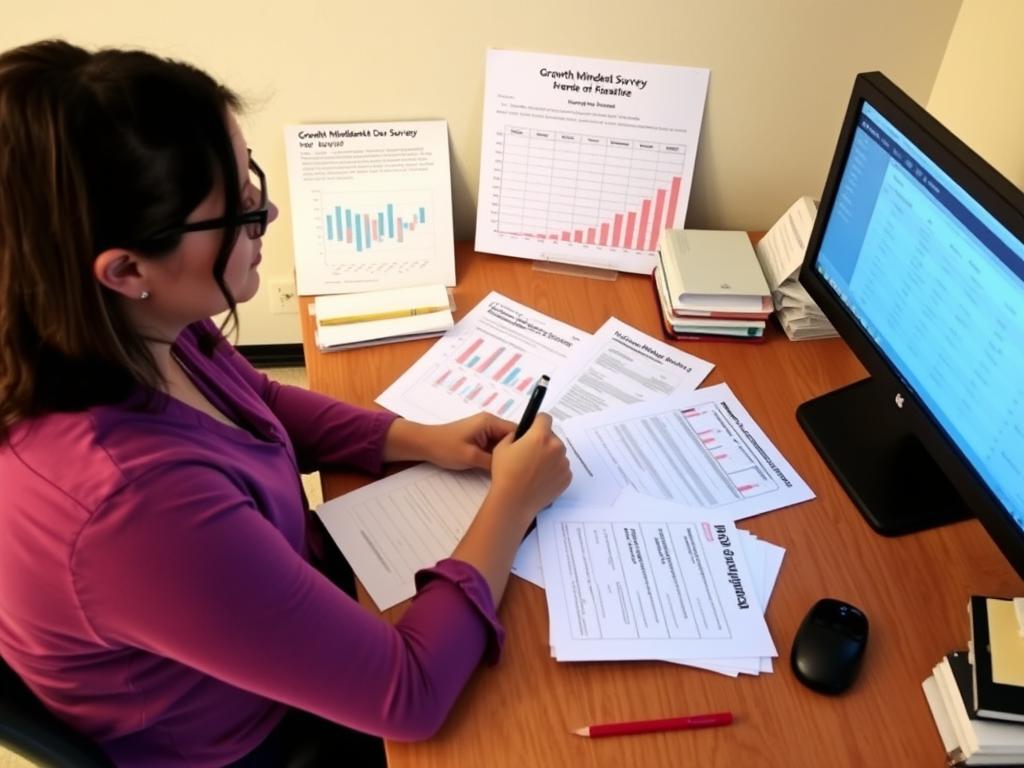 Teacher analyzing growth mindset progress using teaching strategies Teacher analyzing growth mindset progress using teaching strategies
