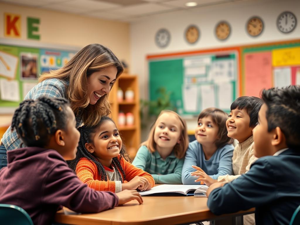 Teacher creating emotional connection with students during a lesson Teacher creating emotional connection with students during a lesson