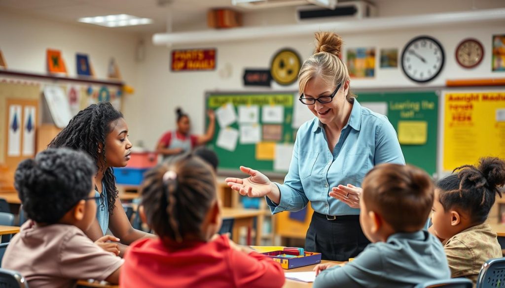Teacher implementing brain-based learning strategies in a diverse classroom