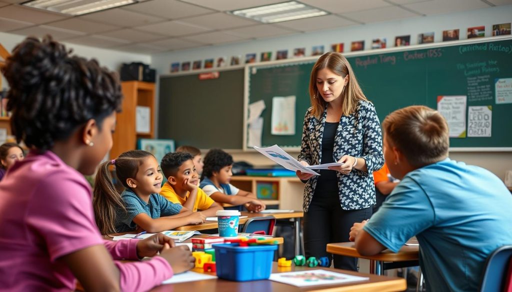 Teacher implementing brain-based teaching strategies in a classroom Teacher implementing brain-based teaching strategies in a classroom