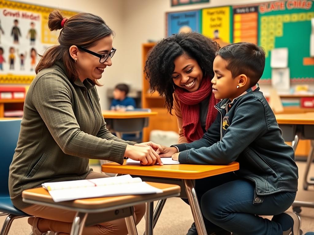Teacher providing feedback to a student using growth mindset language Teacher providing feedback to a student using growth mindset language