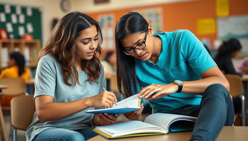 Teacher providing growth-oriented feedback to a student Teacher providing growth-oriented feedback to a student