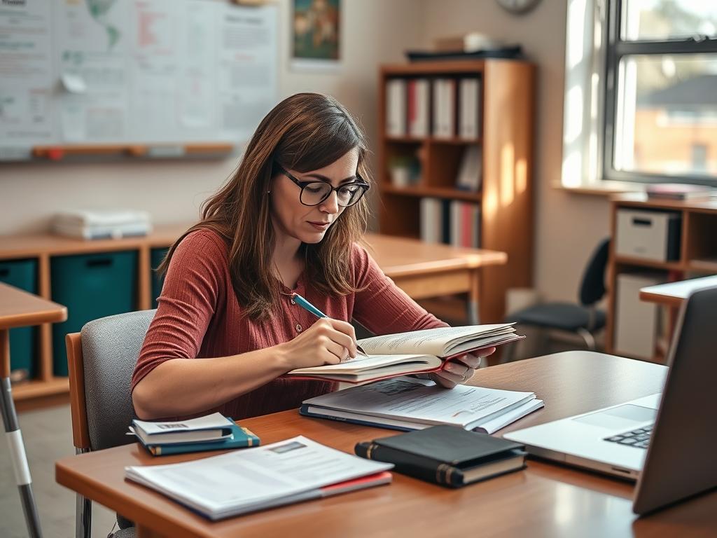 Teacher reflecting and writing in journal about tips to foster relations with parents Teacher reflecting and writing in journal about tips to foster relations with parents
