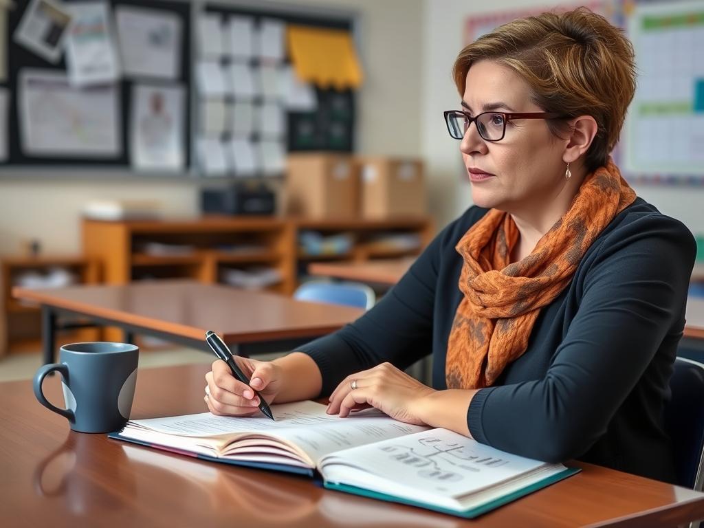 Teacher reflecting on personal mindset as part of 6 steps for teachers process Teacher reflecting on personal mindset as part of 6 steps for teachers process