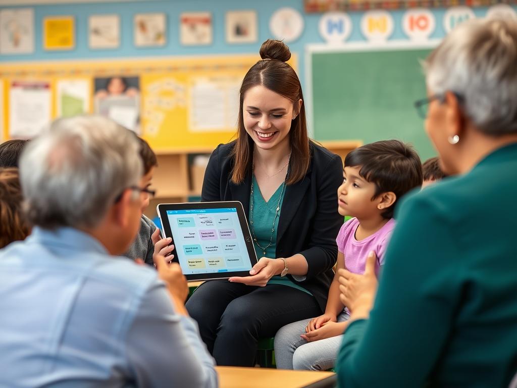Teacher using digital tools for Building Strong Connections with parents Teacher using digital tools for Building Strong Connections with parents