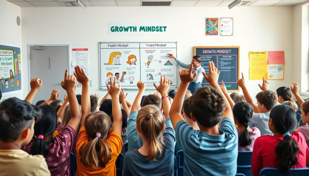 Teacher using growth mindset teaching strategies in classroom Teacher using growth mindset teaching strategies in classroom