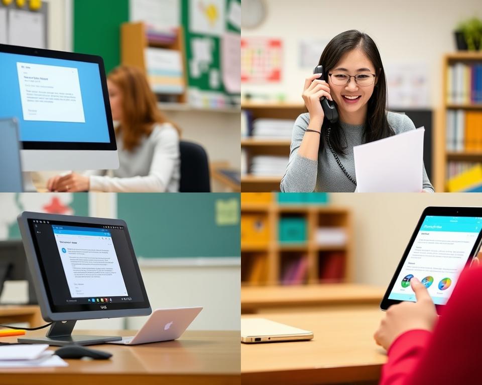 Teacher using multiple communication channels with parents