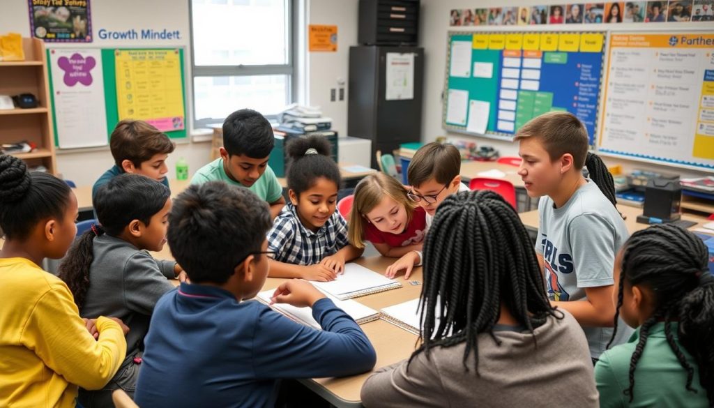 Teacher working with students on a challenging problem-solving activity Teacher working with students on a challenging problem-solving activity