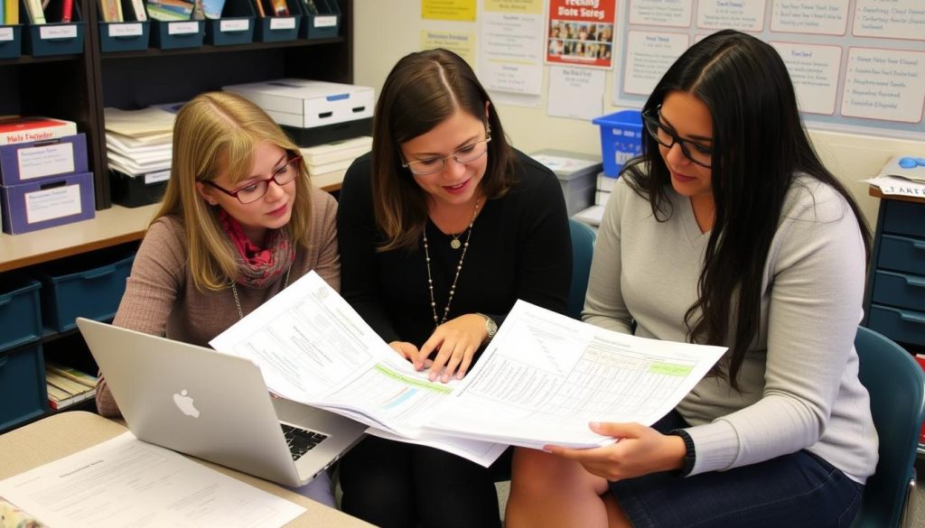 Teachers reviewing student data together during co-teaching planning, highlighting why co-teaching matters for data-driven instruction Teachers reviewing student data together during co-teaching planning, highlighting why co-teaching matters for data-driven instruction