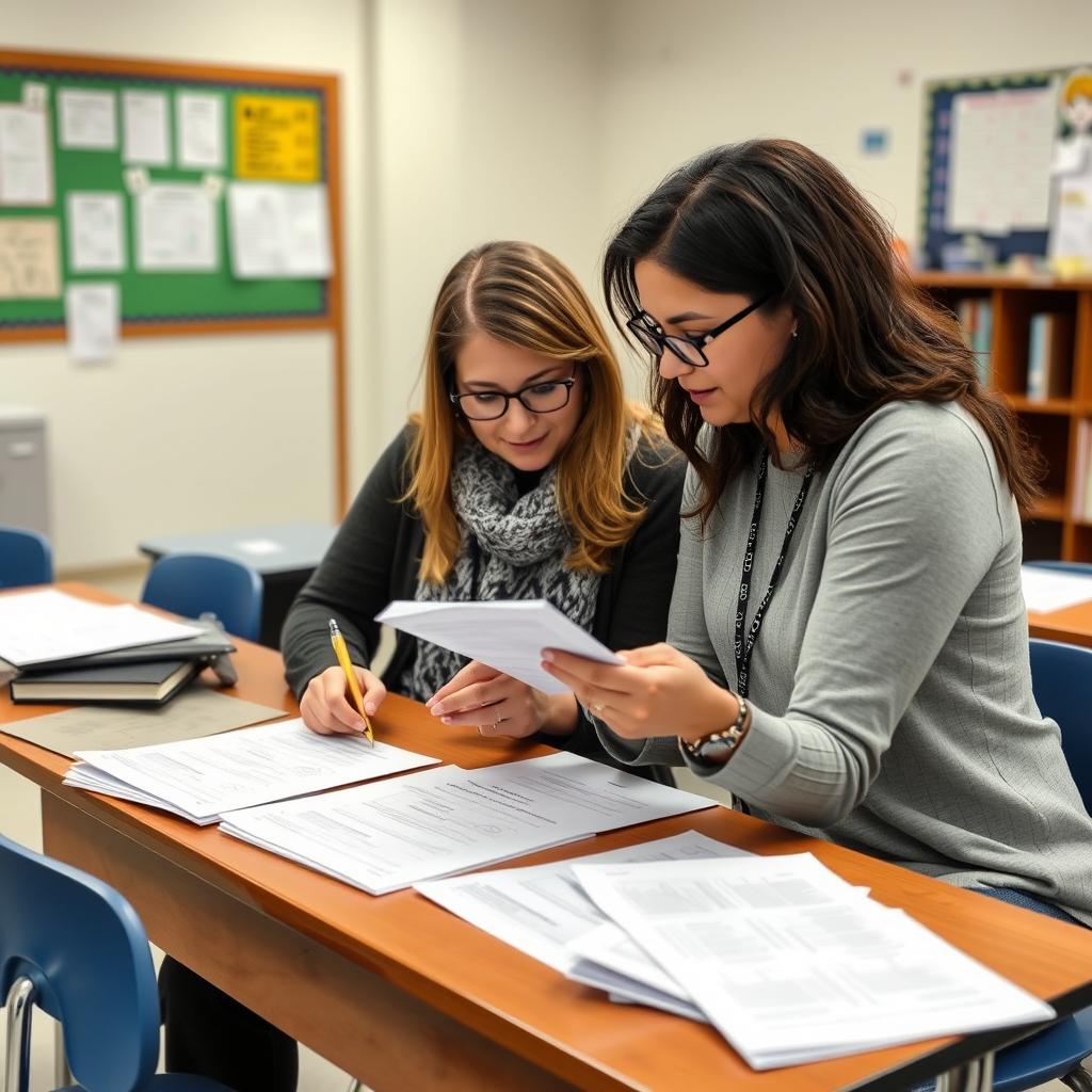 Teachers reviewing student work using effective assessment strategies Teachers reviewing student work using effective assessment strategies