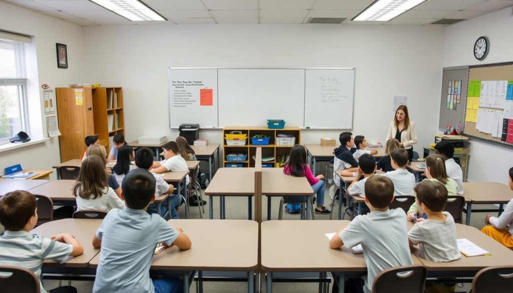 Two teachers teaching the same content to different groups of students, demonstrating the parallel teaching co-teaching model Two teachers teaching the same content to different groups of students, demonstrating the parallel teaching co-teaching model