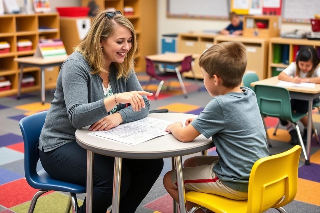 A teacher conferencing with a student about their learning choices, demonstrating how choices matter in education A teacher conferencing with a student about their learning choices, demonstrating how choices matter in education