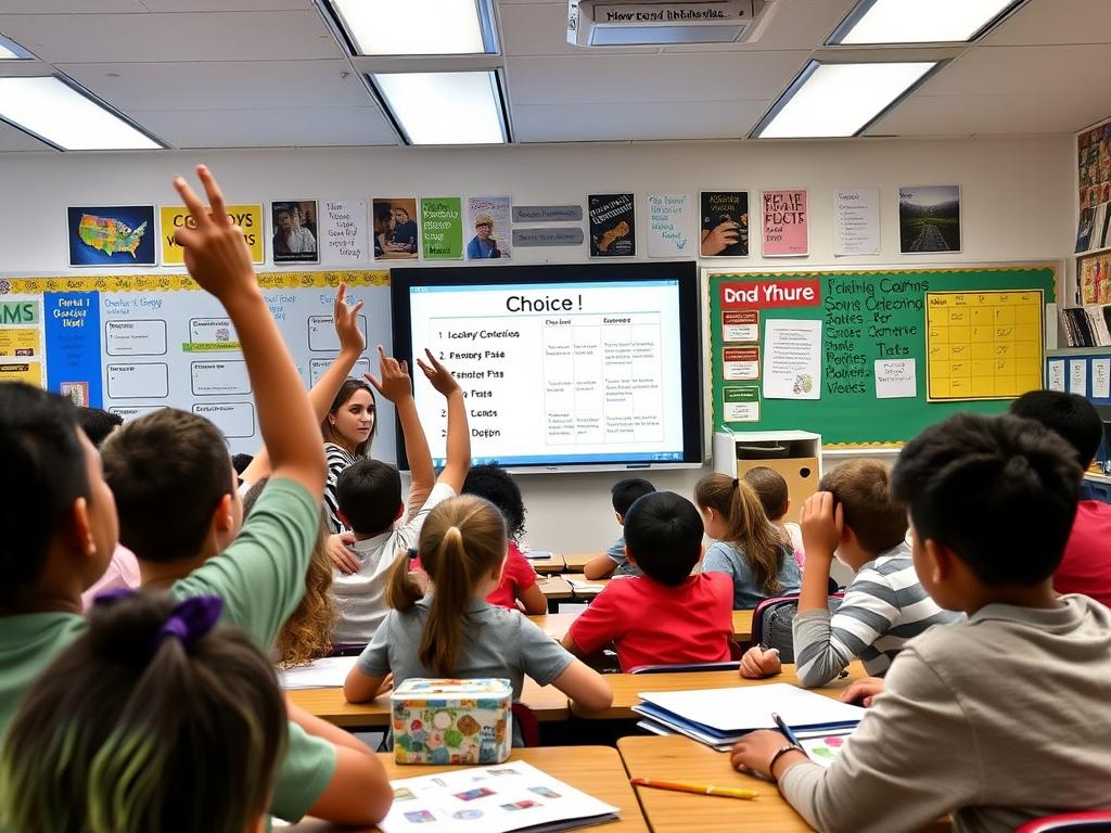 A teacher facilitating student choice in a middle school classroom, showing improved engagement