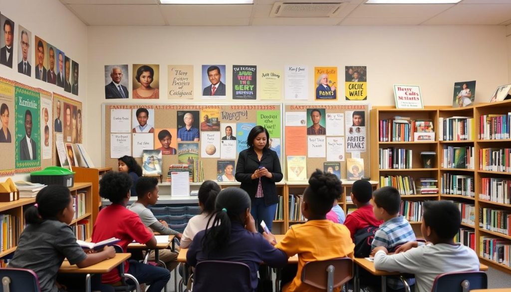 Diverse classroom with culturally responsive teaching materials, demonstrating best practices in inclusive education Diverse classroom with culturally responsive teaching materials, demonstrating best practices in inclusive education