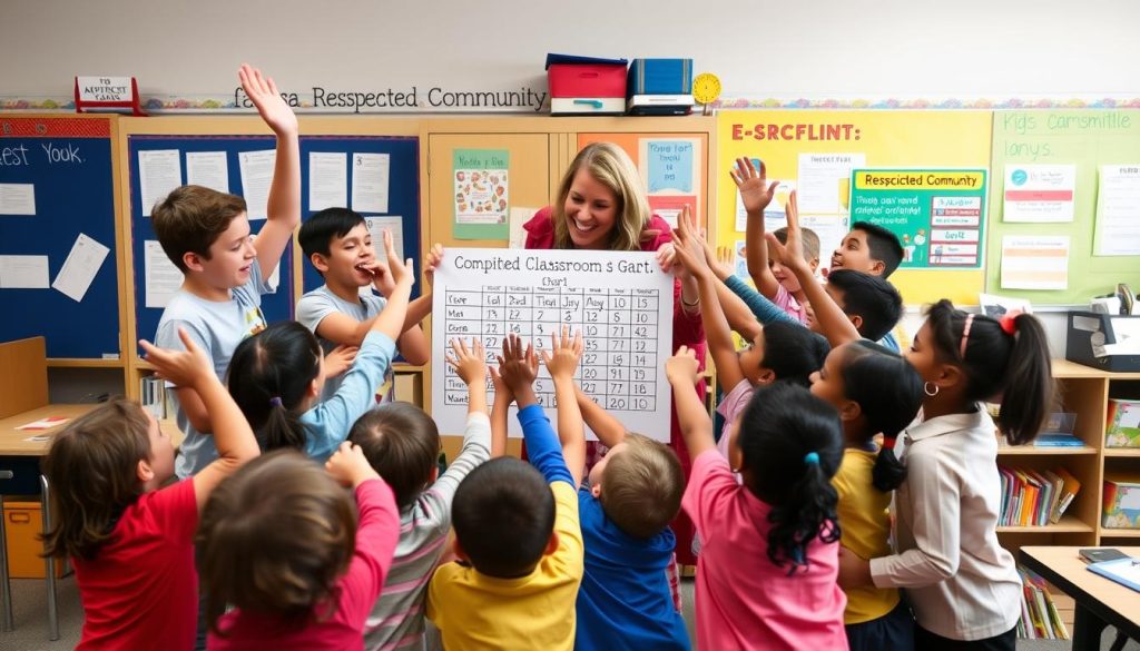 Diverse group of students and teacher celebrating classroom community achievement Diverse group of students and teacher celebrating classroom community achievement