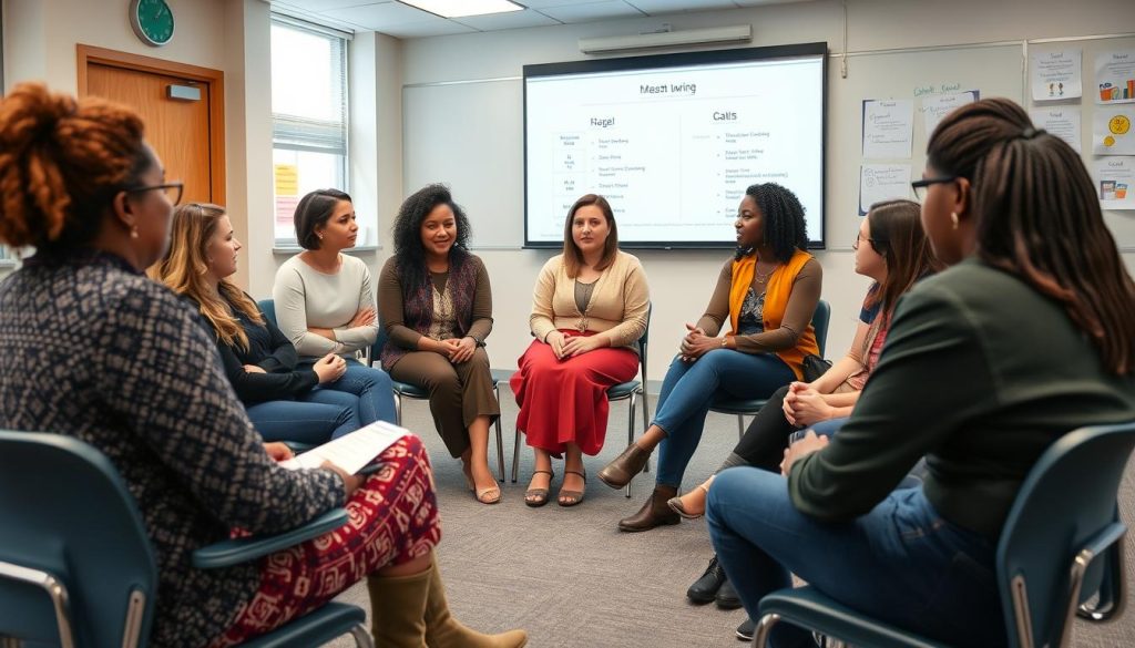 Diverse group of students and teachers discussing different cultural perspectives on discipline, highlighting the varied meaning of discipline across cultures
