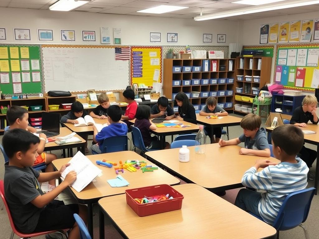 Elementary students engaged in self-directed learning activities