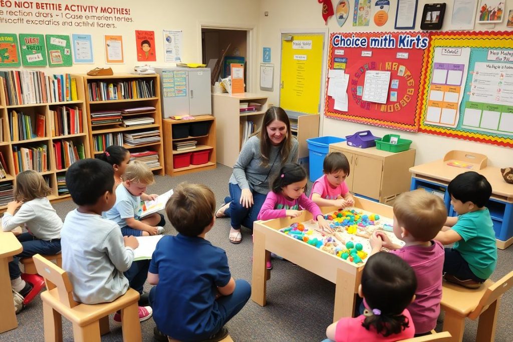 Elementary students participating in choice time activities, showing the importance of student choice in early grades