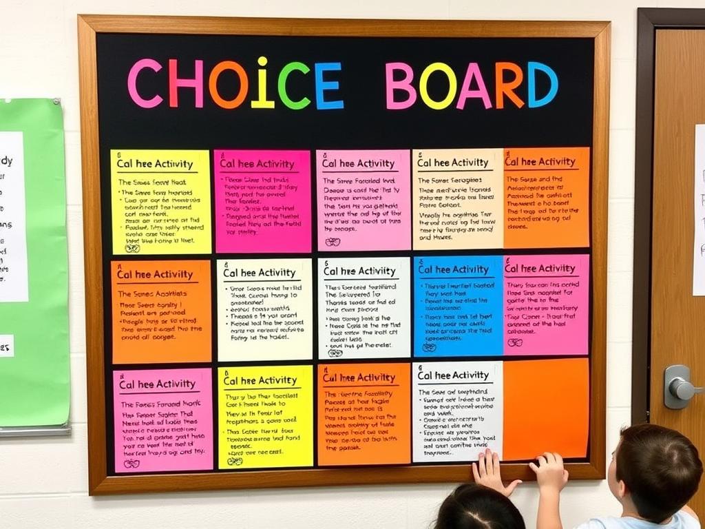 Example of a well-designed choice board with various learning activities