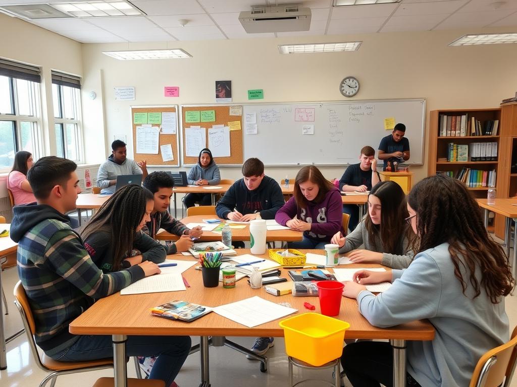 High school students collaborating on self-selected project approaches