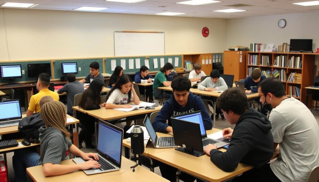 High school students engaged in personalized learning paths