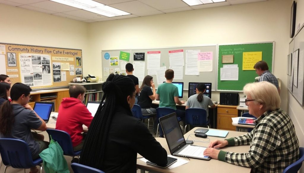 Middle school students working on an integrated community history project