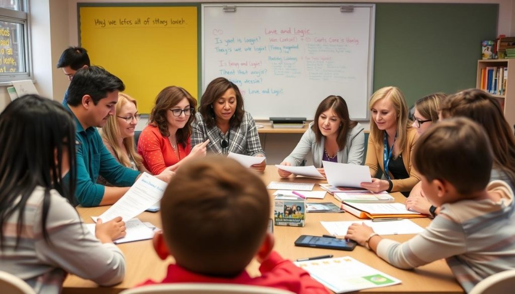 School staff meeting discussing Love and Logic implementation strategies School staff meeting discussing Love and Logic implementation strategies