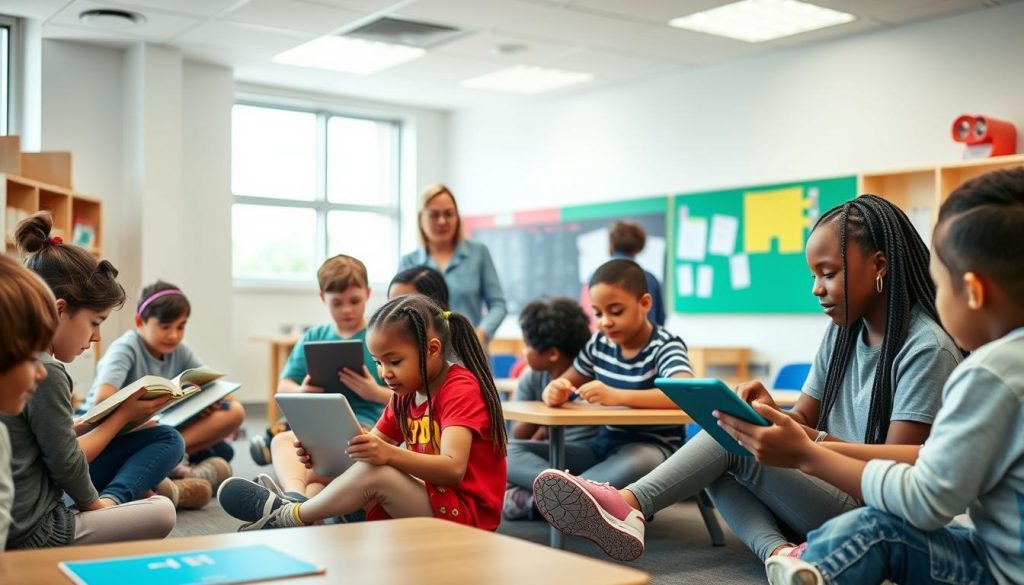 Students collaborating and making choices in a classroom setting, demonstrating the importance of student choice