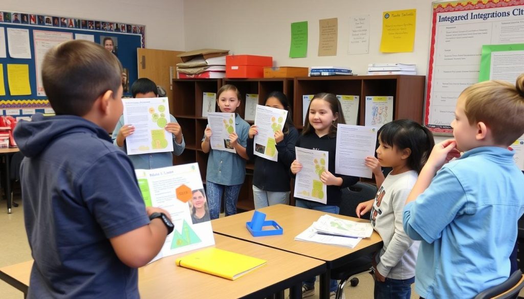 Students demonstrating deep engagement in an integrated curriculum project that connects multiple standards Students demonstrating deep engagement in an integrated curriculum project that connects multiple standards