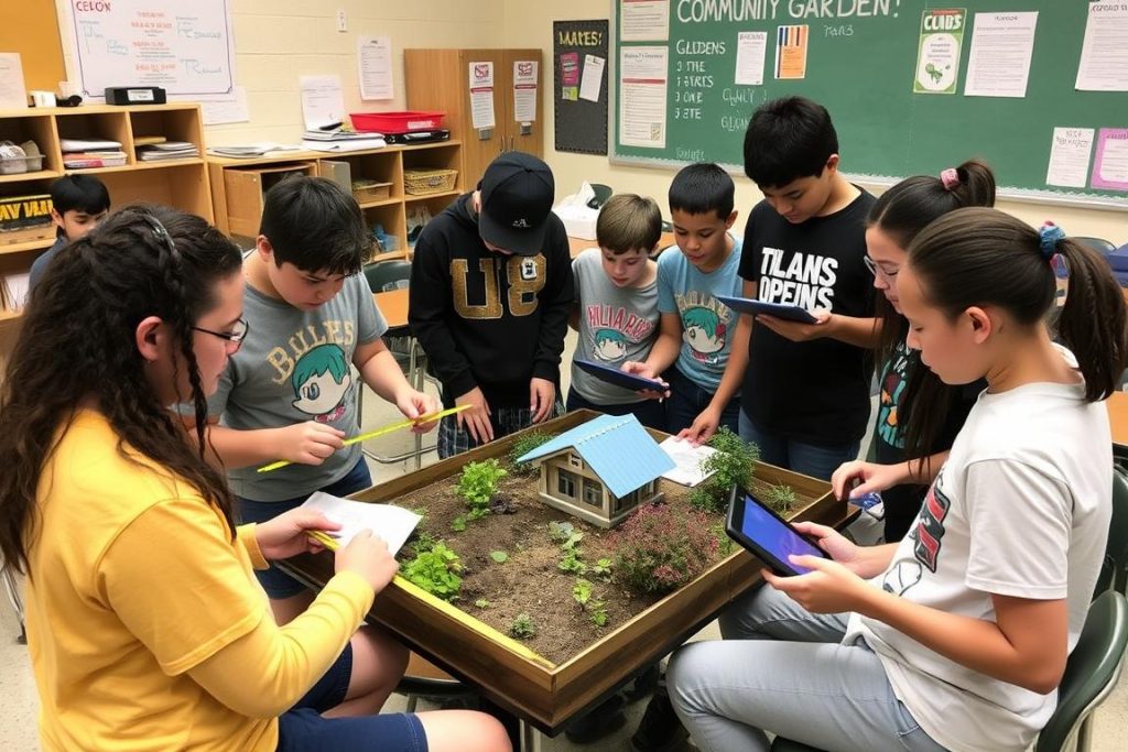 Students engaged in a project-based learning activity that integrates multiple standards