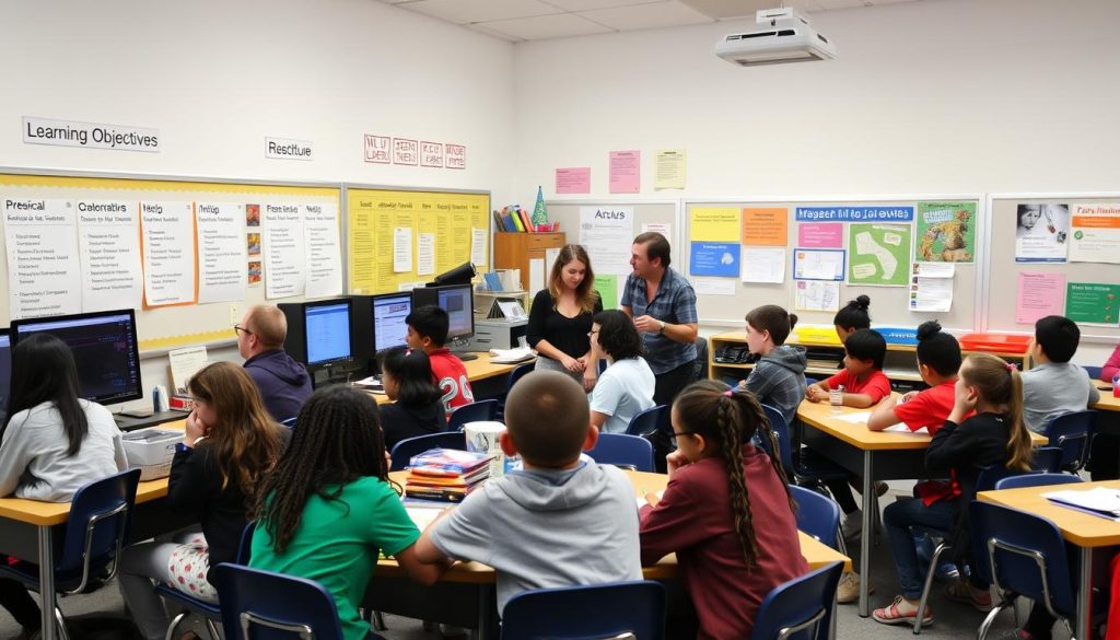 Students engaged in a project-based learning activity that integrates multiple standards from different subjects Students engaged in a project-based learning activity that integrates multiple standards from different subjects