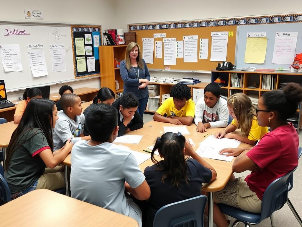 Students engaged in collaborative learning activities with structured language support Students engaged in collaborative learning activities with structured language support