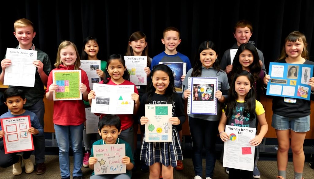 Students proudly sharing work they chose to create