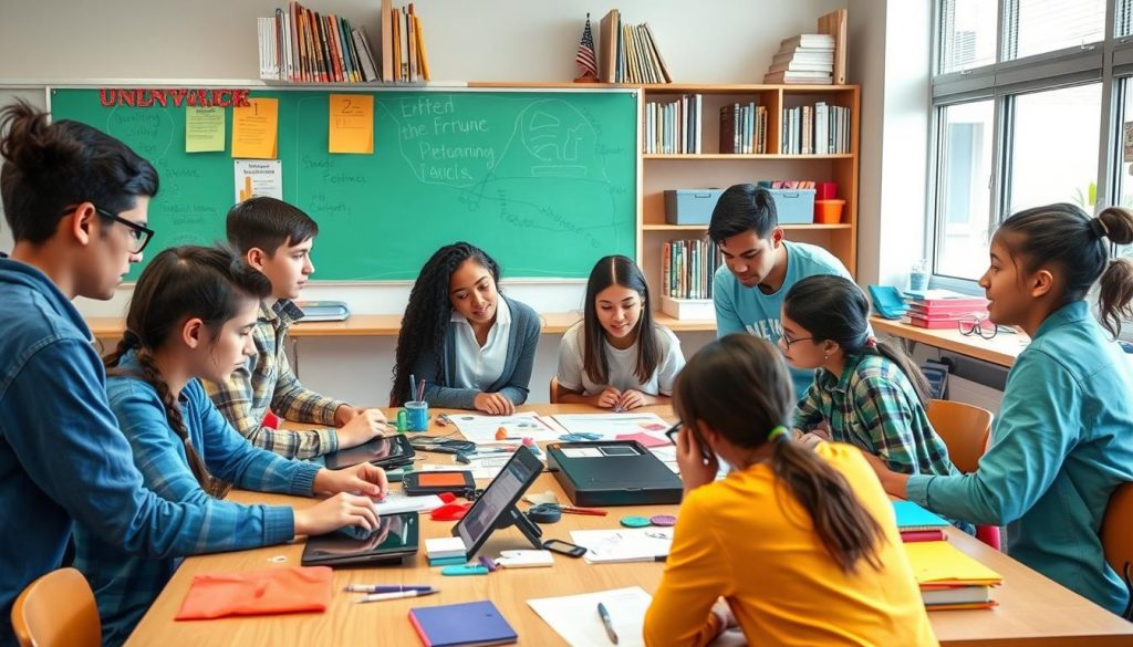 Students working collaboratively on a project-based learning activity where choices matter for engagement Students working collaboratively on a project-based learning activity where choices matter for engagement
