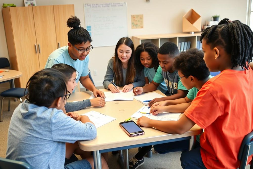 Students working in collaborative groups demonstrating cooperative learning for student success