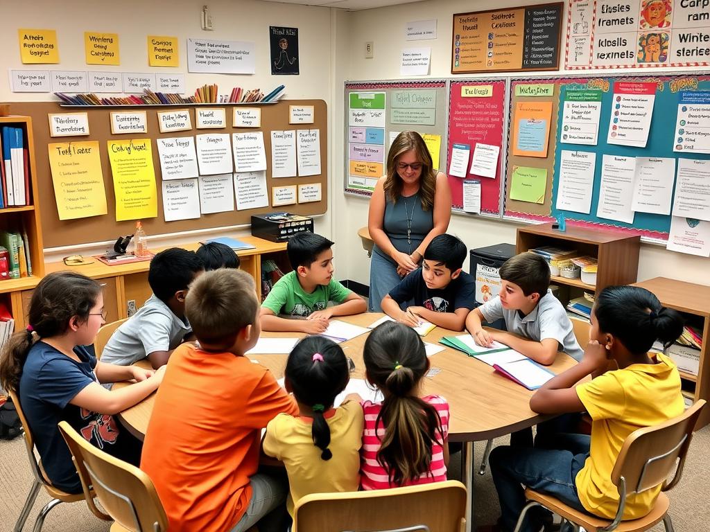 Students working in collaborative groups with language supports for English language learners Students working in collaborative groups with language supports for English language learners