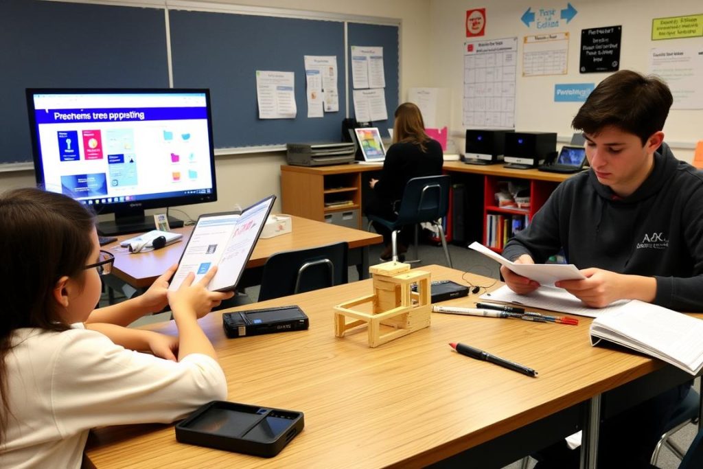 Students working on different project formats to demonstrate learning