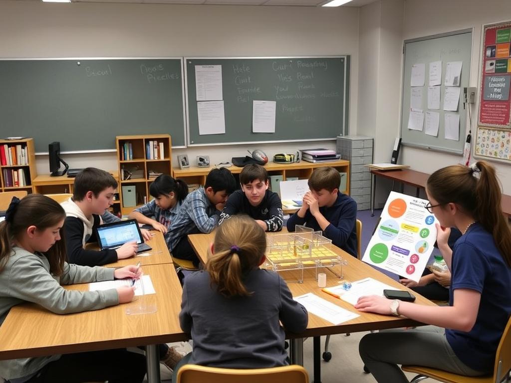 Students working on different project pathways in groups