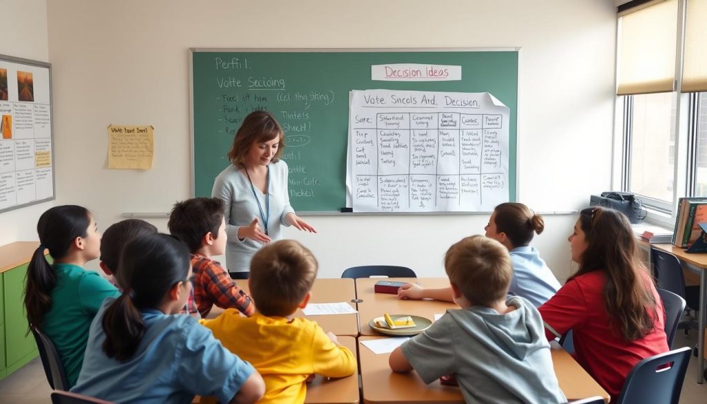 Teacher and students collaboratively making decisions, demonstrating shared control as a classroom management skill