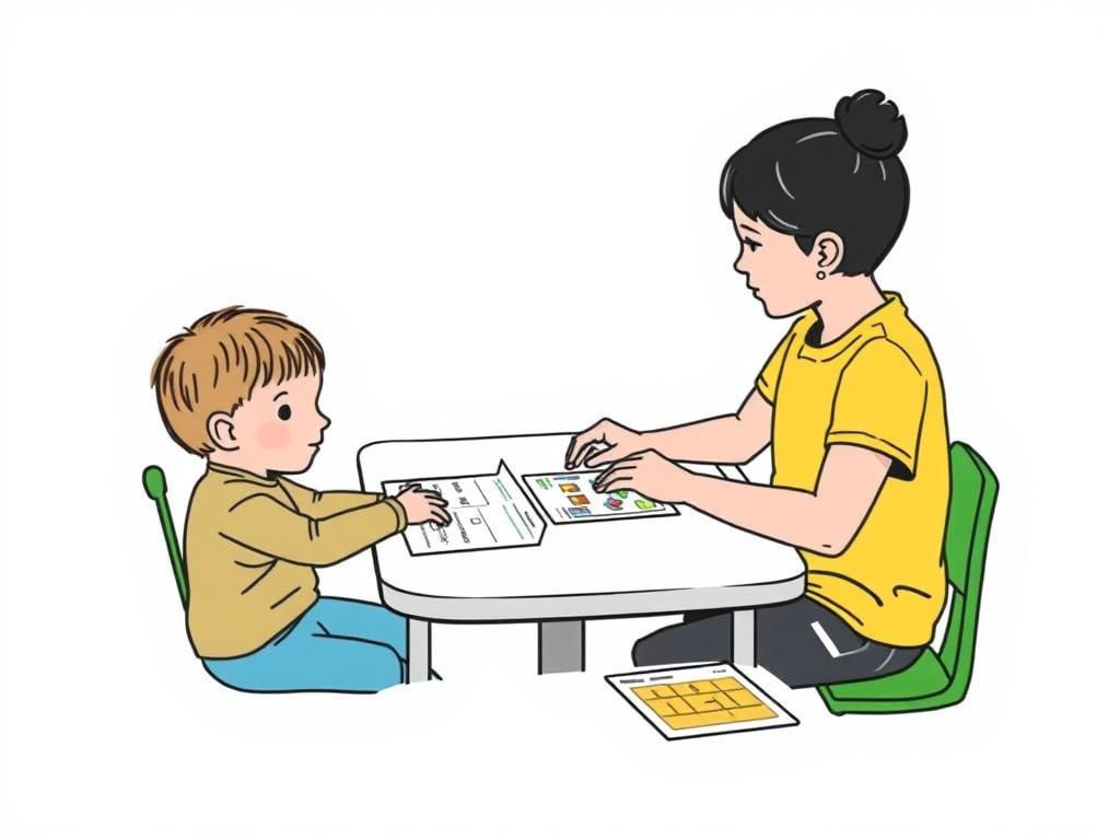 Teacher conferencing with a student about their learning choices Teacher conferencing with a student about their learning choices