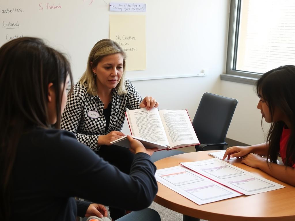 Teacher demonstrating academic language instruction best practices with ELL students