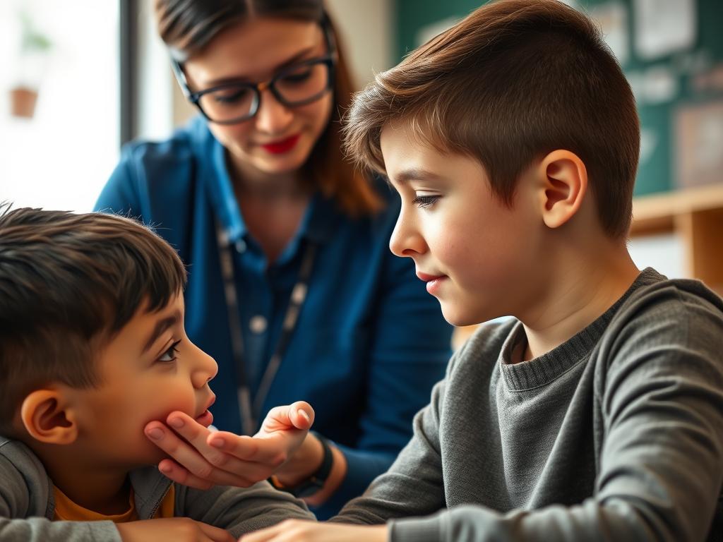 Teacher demonstrating active listening skills with a student