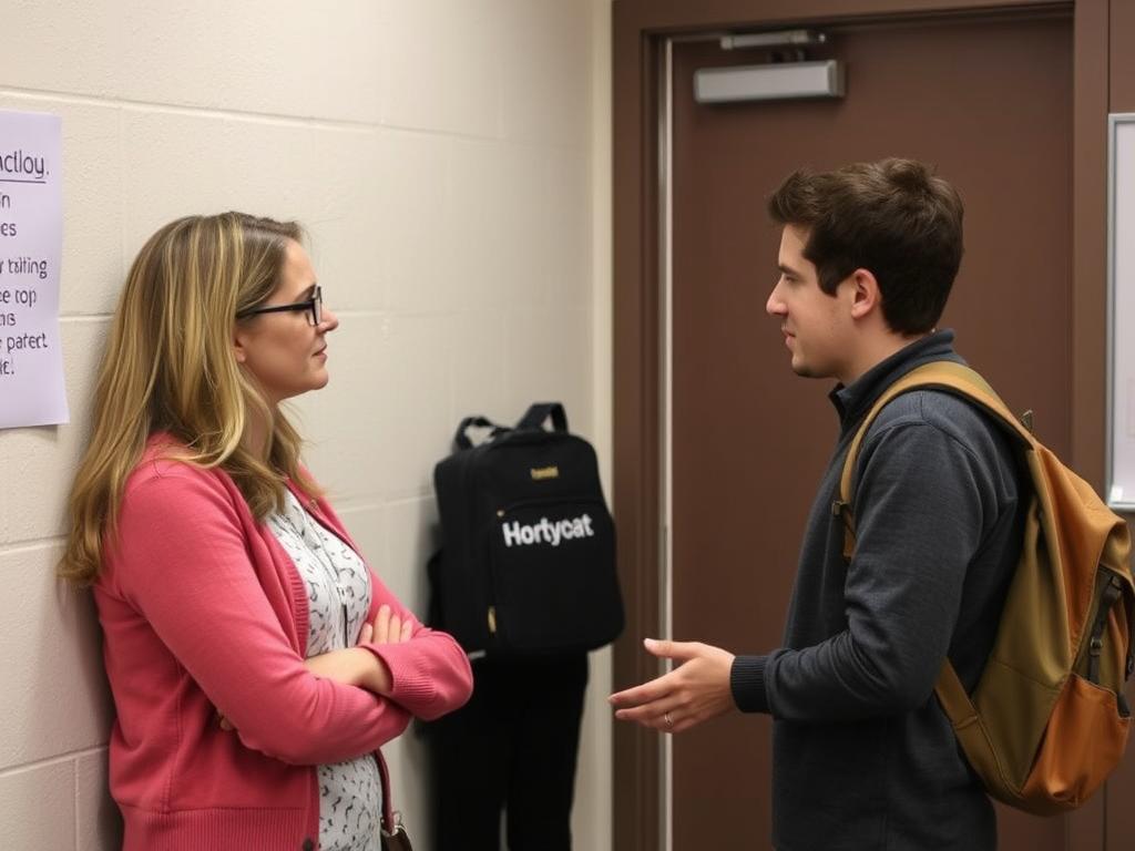 Teacher demonstrating delayed consequence approach with a student, showing effective classroom management skills