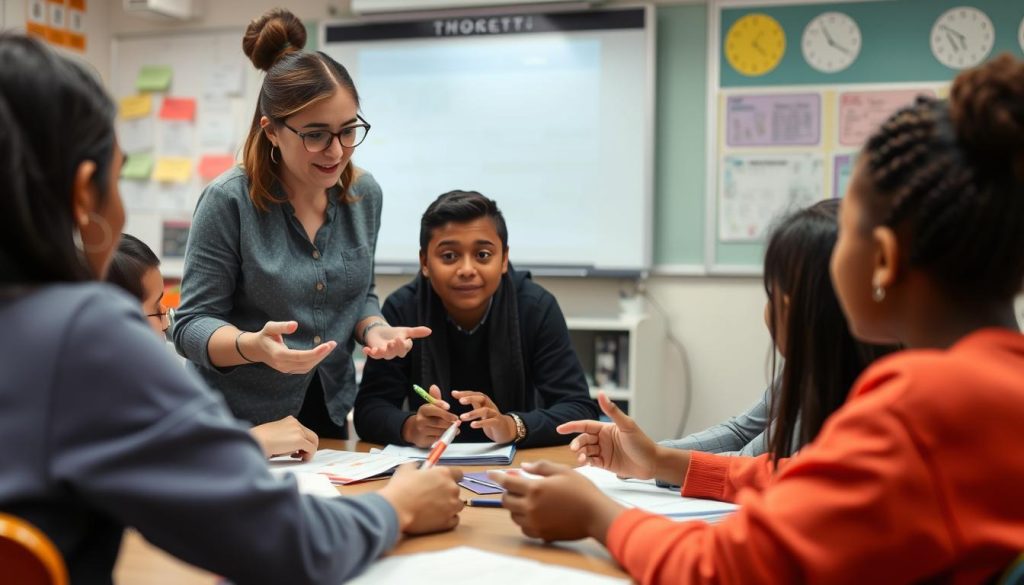 Teacher demonstrating scaffolding best practices with ELL students