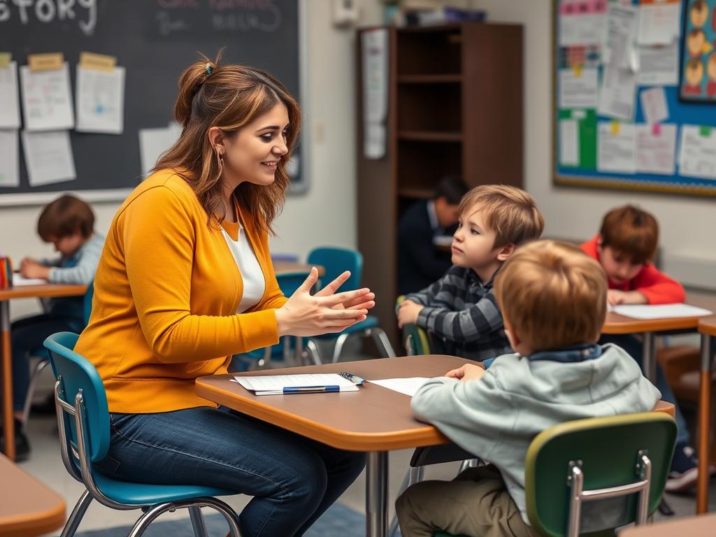 Teacher discussing natural consequences with a student as part of effective classroom management skills